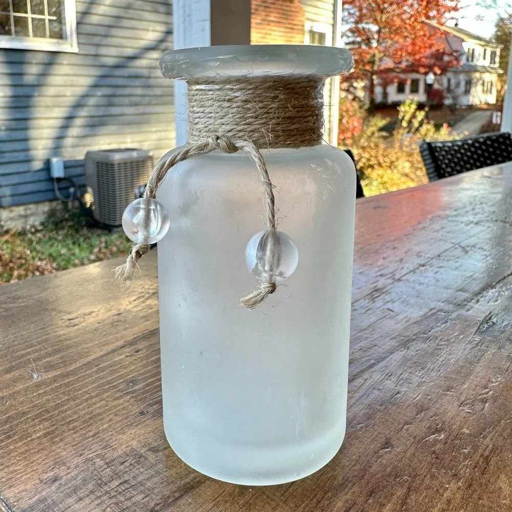 Frosted Glass Bud Vase with Jute Rope Accent